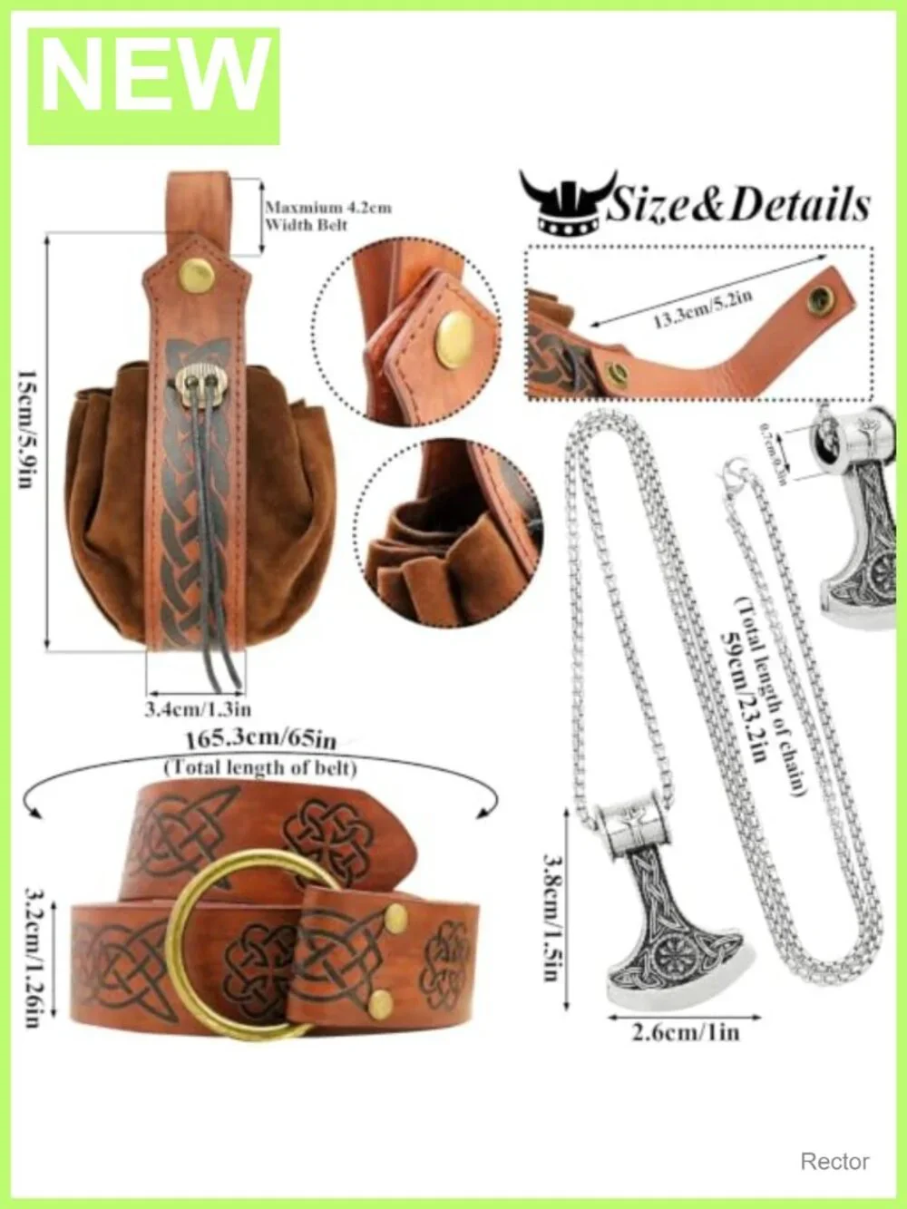 Medieval Viking Belt Pouch Axe Necklace Renaissance Costume LARP
